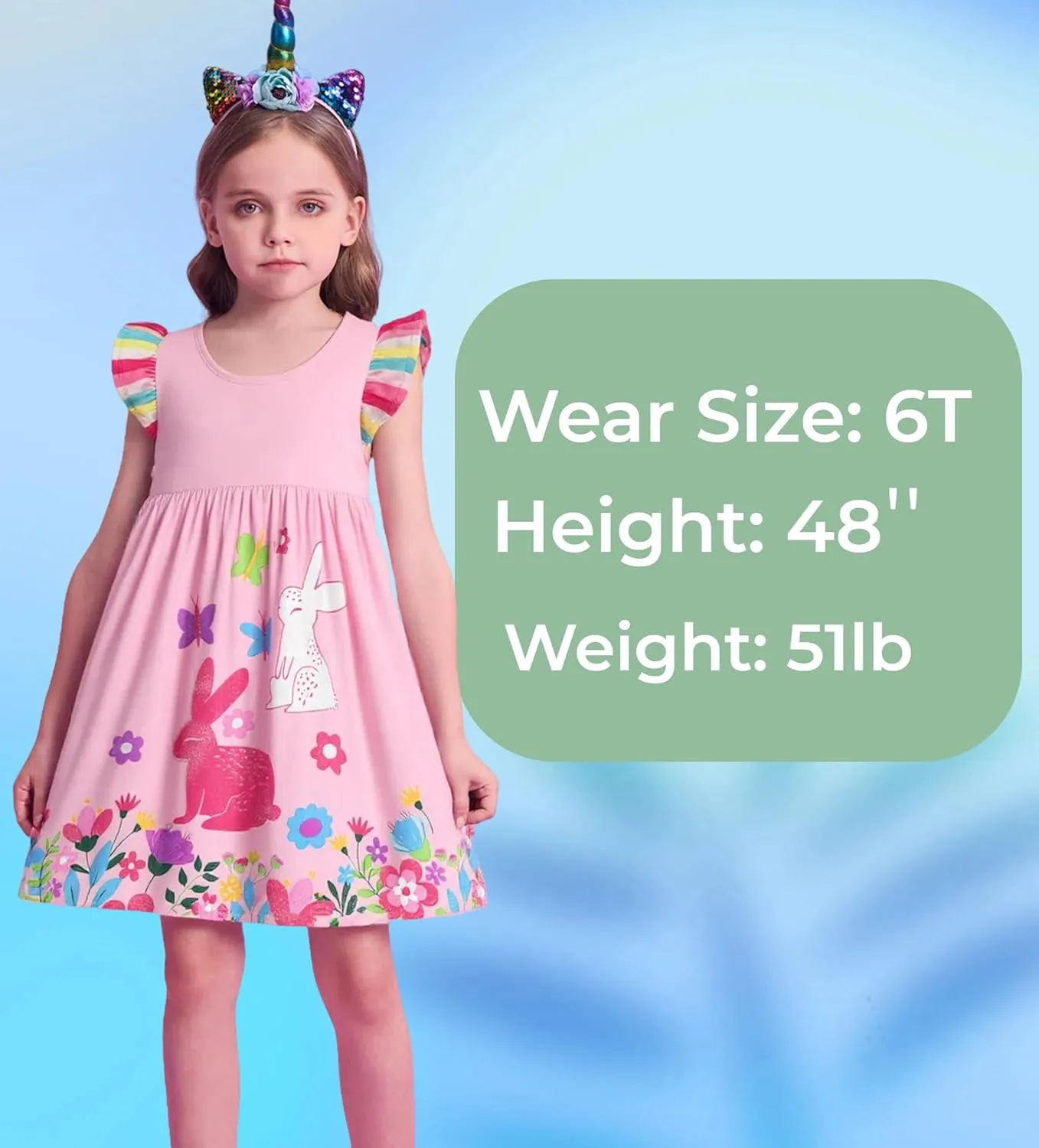 DXTON Toddler Girls Dresses Easter Rainbow Short Sleeve Cotton Casual Summer Birthday School Sundress