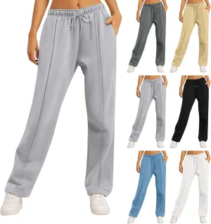 eoeioa Fleece Wide Leg Sweatpants Women Stretch Drawstring Waist Straight Leg Sweatpants Baggy Joggers Yoga Pants with Pocket