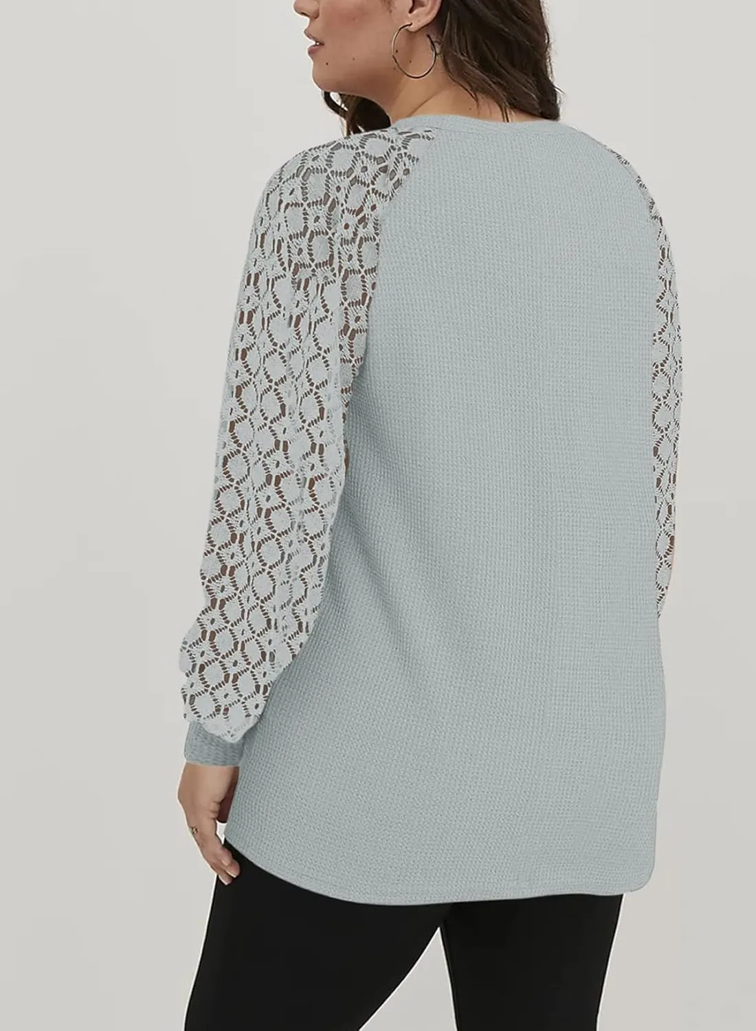 Eytino Plus Size Tops for Women Lace Long Sleeve Round Neck Casual Loose Blouses T Shirts(1X-5X)