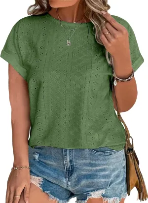 Eytino Women Plus Size Tops Short Sleeve Crewneck Casual Loose Summer Blouse Shirts(1X-5X)