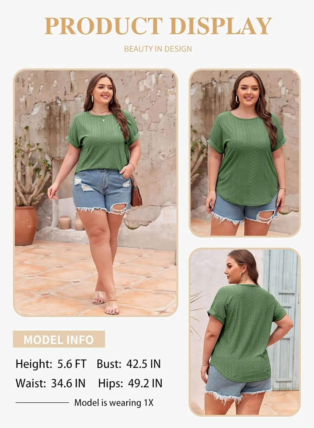 Eytino Women Plus Size Tops Short Sleeve Crewneck Casual Loose Summer Blouse Shirts(1X-5X)