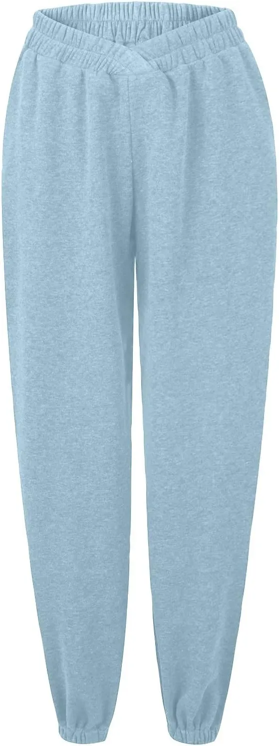 Fleece Joggers for Women Y2k Baggy Cute Sweatpants Casual Crossover High Waisted Athletic Jogger Pants with Pockets