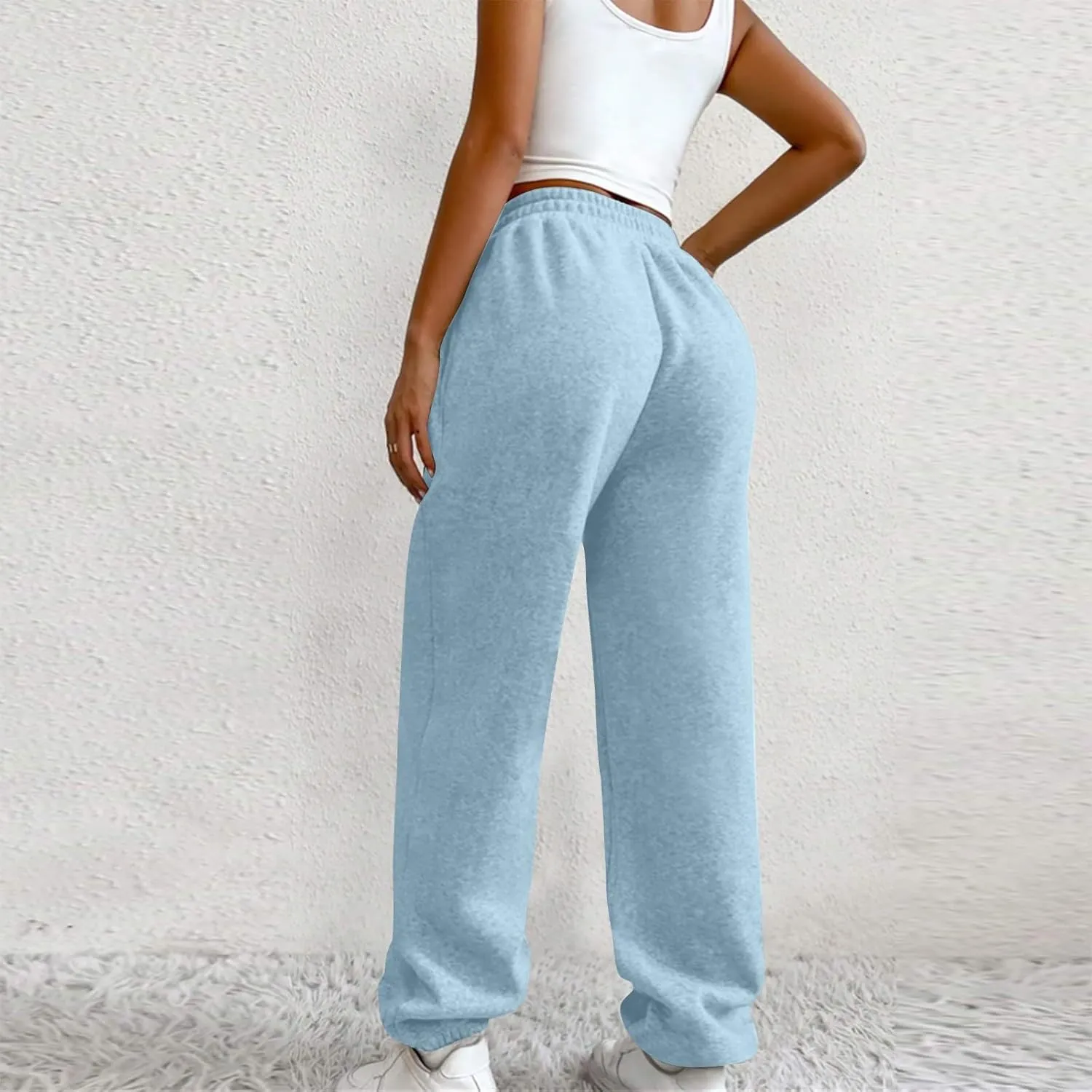 Fleece Joggers for Women Y2k Baggy Cute Sweatpants Casual Crossover High Waisted Athletic Jogger Pants with Pockets
