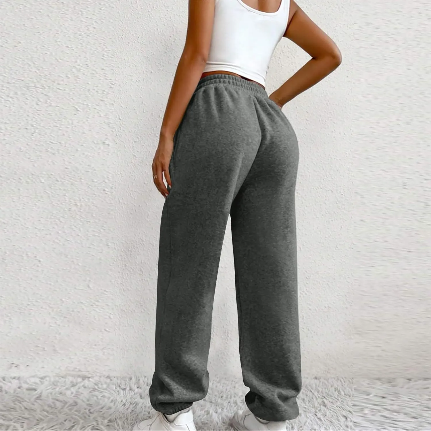 Fleece Joggers for Women Y2k Baggy Cute Sweatpants Casual Crossover High Waisted Athletic Jogger Pants with Pockets