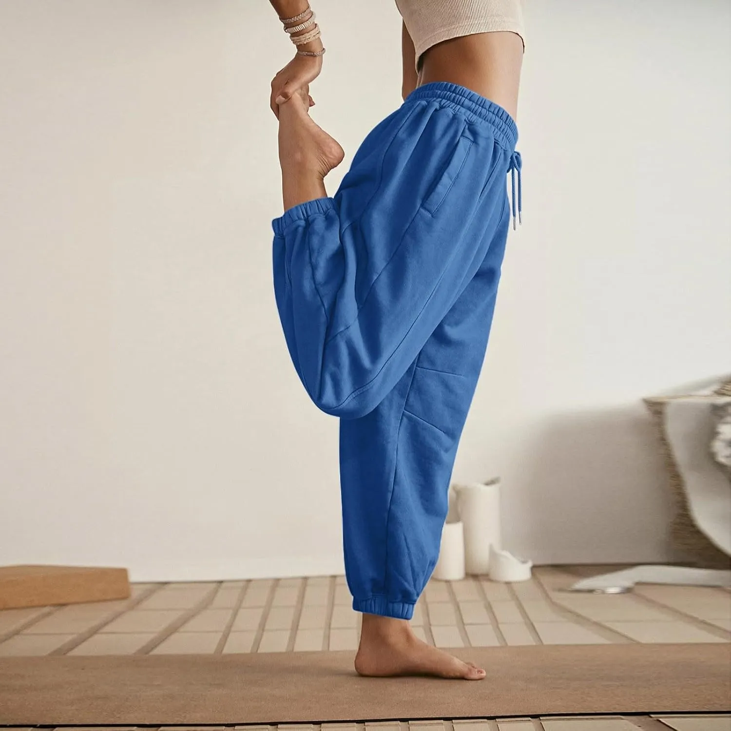 Fleece Lined Joggers Women Drawstring Straight Leg Baggy Sweatpants Warm Thermal Lounge Cotton Joggers with Pockets