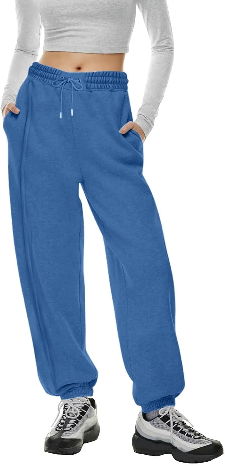 Fleece Lined Joggers Women Drawstring Straight Leg Baggy Sweatpants Warm Thermal Lounge Cotton Joggers with Pockets