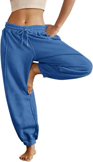 Fleece Lined Joggers Women Drawstring Straight Leg Baggy Sweatpants Warm Thermal Lounge Cotton Joggers with Pockets