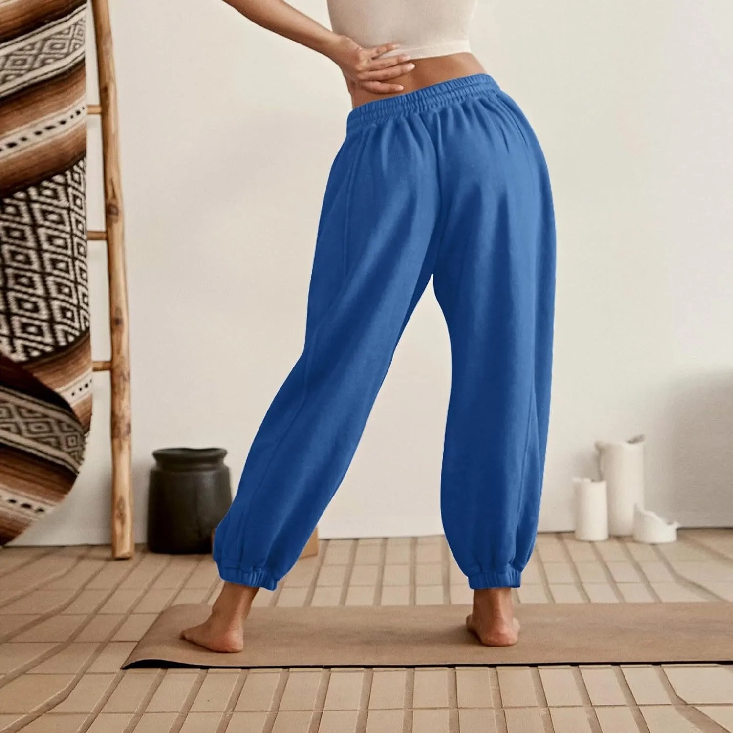 Fleece Lined Joggers Women Drawstring Straight Leg Baggy Sweatpants Warm Thermal Lounge Cotton Joggers with Pockets