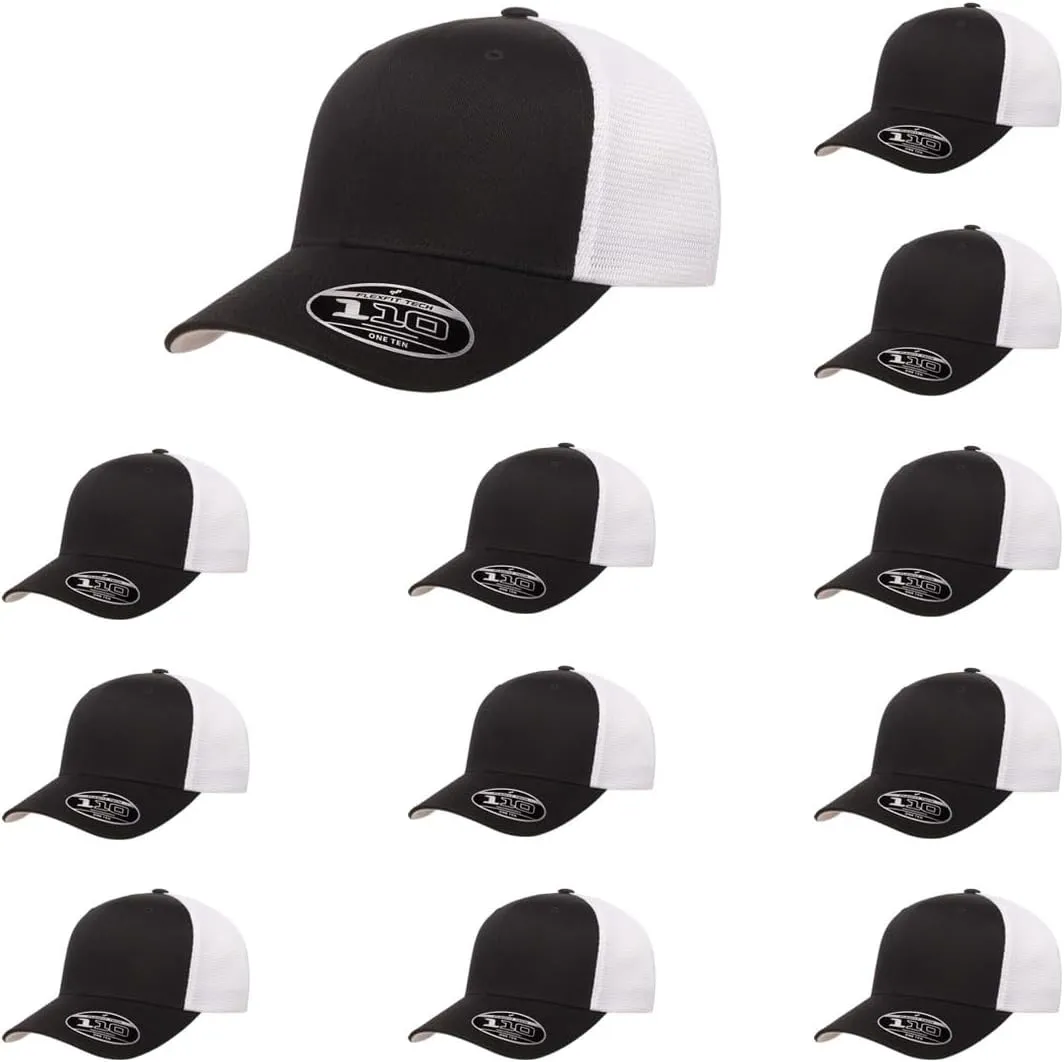 Flexfit 110M Mesh Trucker Mid-Profile Breathable Mesh Back Adjustable Snapback Cap | Bulk Pack Available