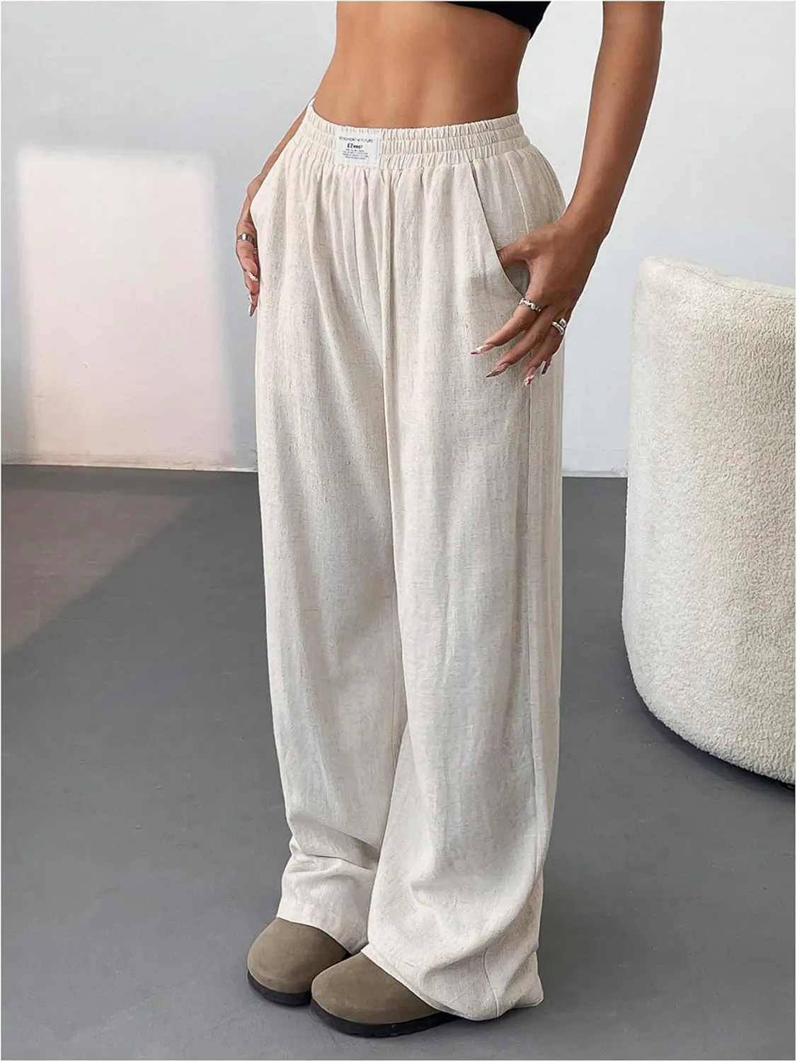 Floerns Girl's Baggy Wide Leg Sweatpants Elastic Waist Loose Track Pants with Pockets