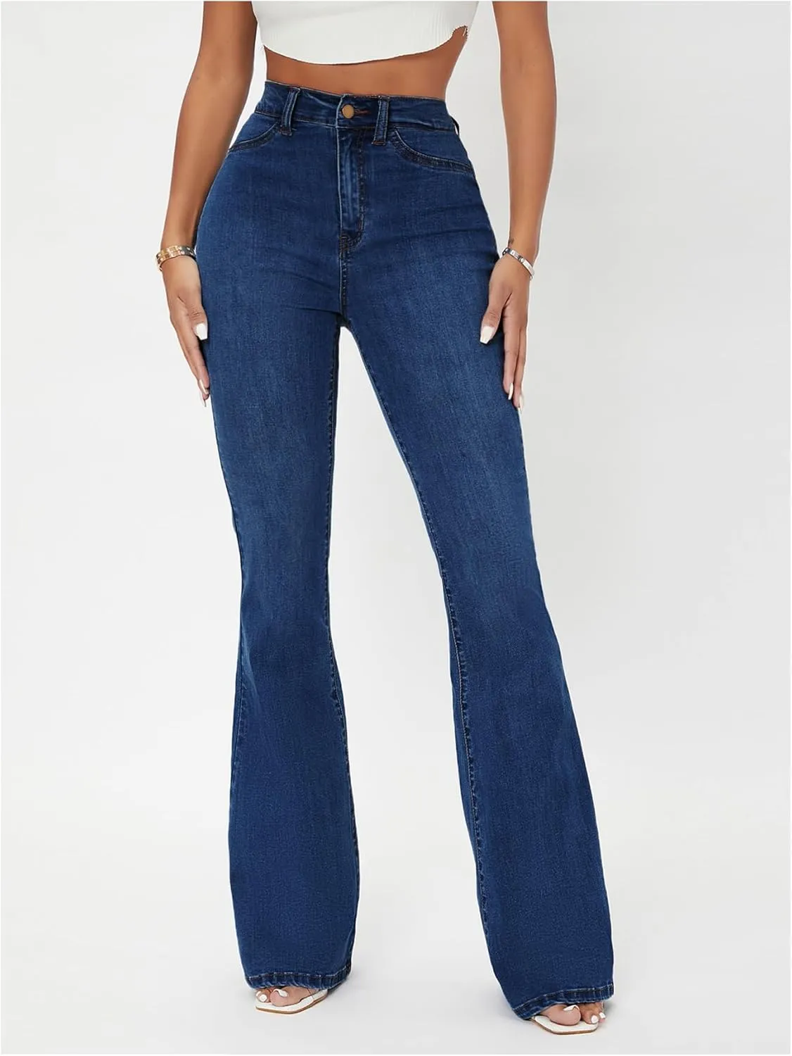Floerns Women's High Waisted Flare Leg Jeans Zipper Fly Bell Bottom Denim Pants