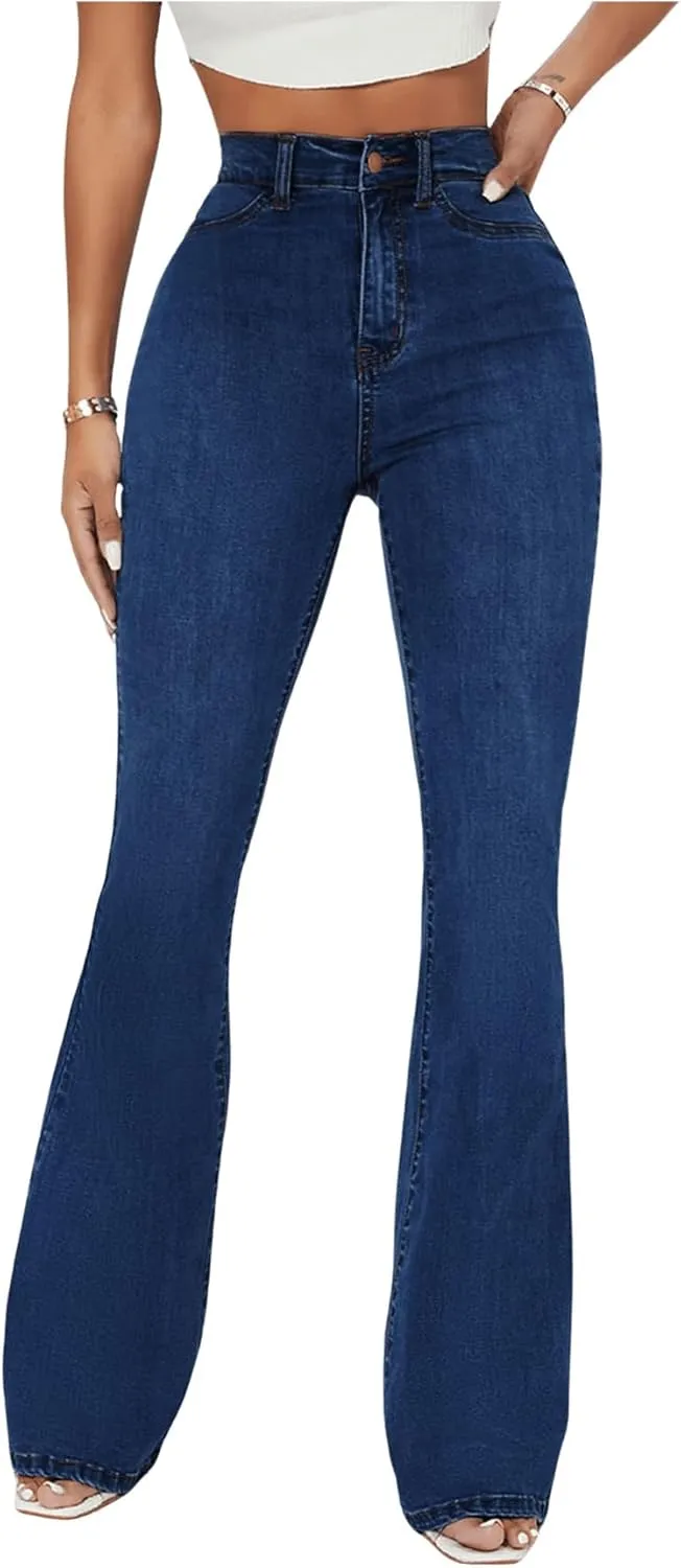 Floerns Women's High Waisted Flare Leg Jeans Zipper Fly Bell Bottom Denim Pants