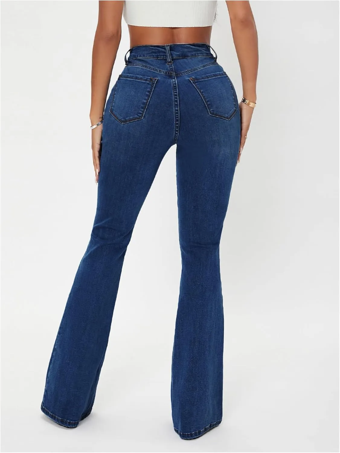 Floerns Women's High Waisted Flare Leg Jeans Zipper Fly Bell Bottom Denim Pants