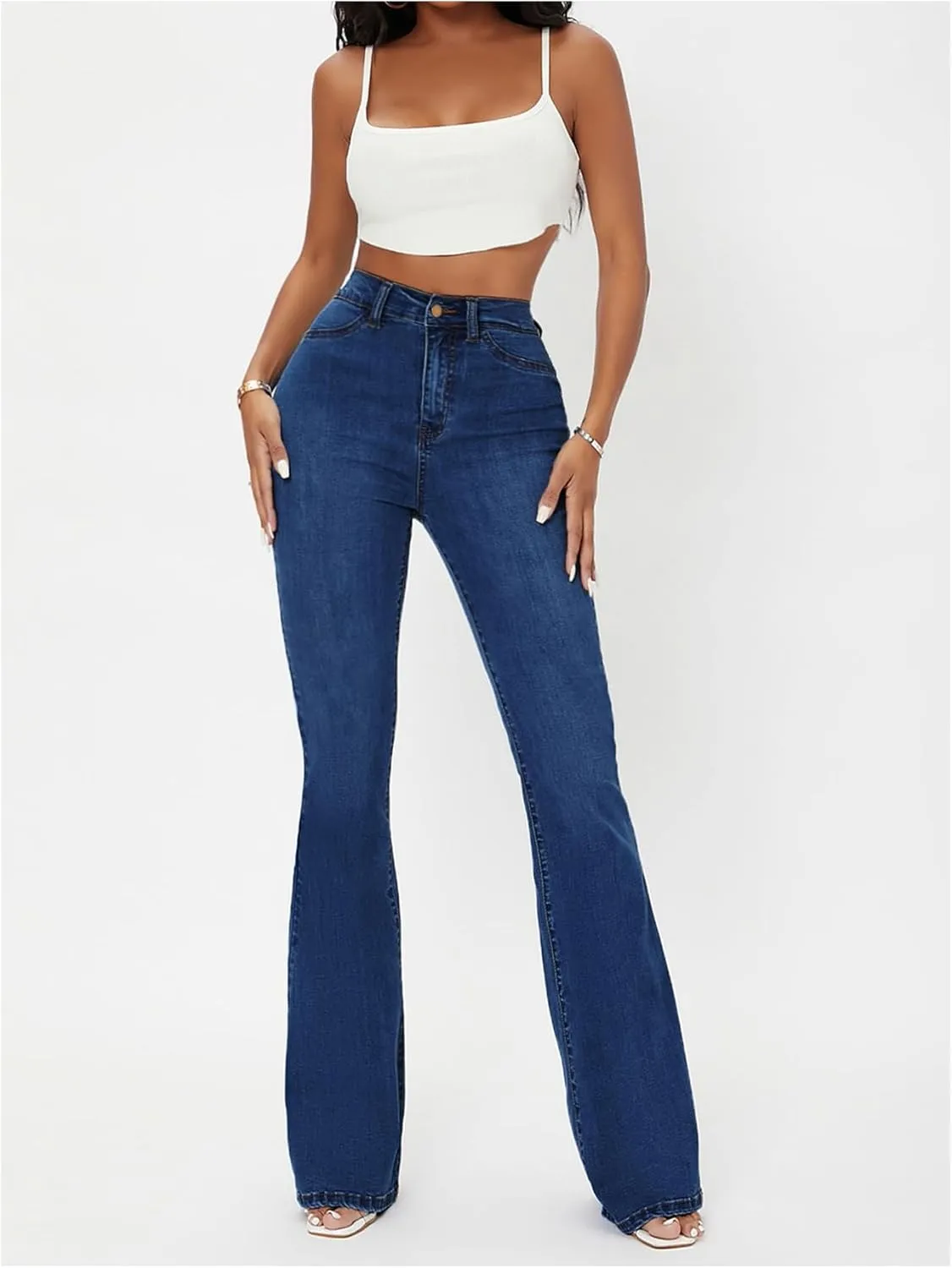 Floerns Women's High Waisted Flare Leg Jeans Zipper Fly Bell Bottom Denim Pants