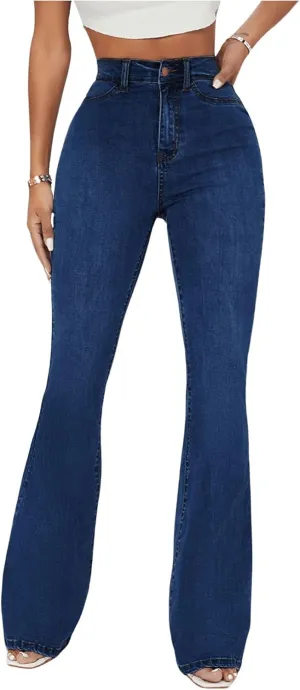 Floerns Women's High Waisted Flare Leg Jeans Zipper Fly Bell Bottom Denim Pants