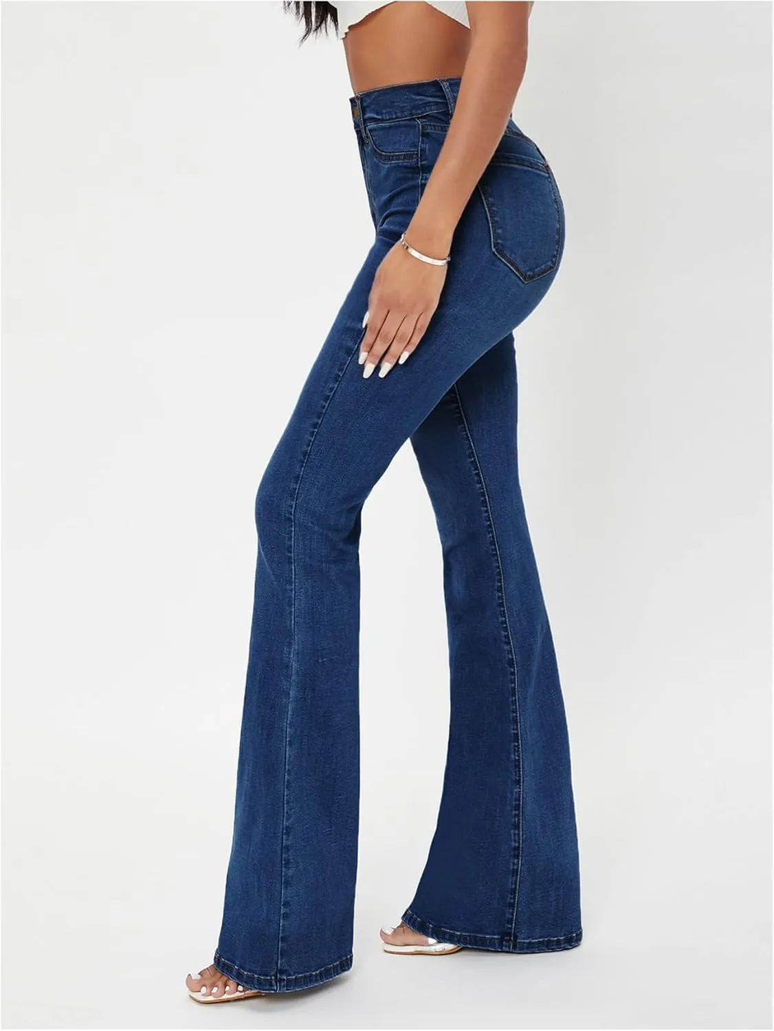 Floerns Women's High Waisted Flare Leg Jeans Zipper Fly Bell Bottom Denim Pants
