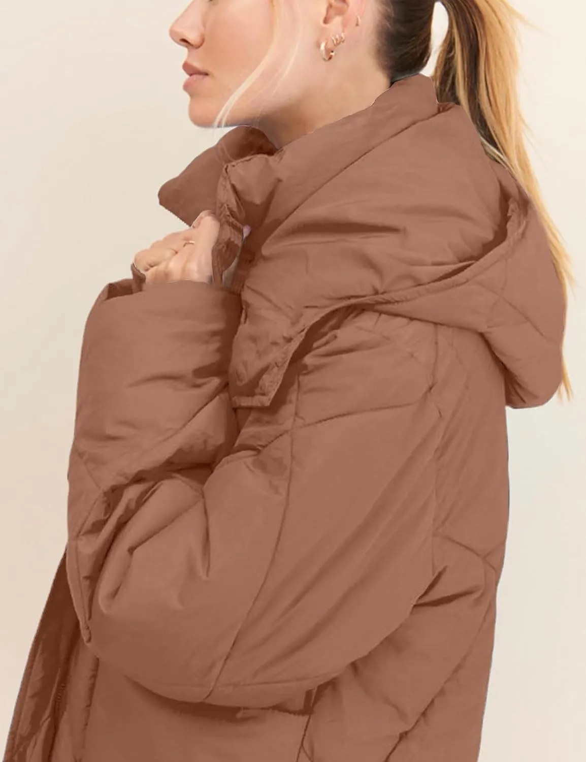 Flygo Womens Hooded Oversized Puffer Jacket Zip up Quilted Down Long Sleeve Winter Warm Hoodies Coat