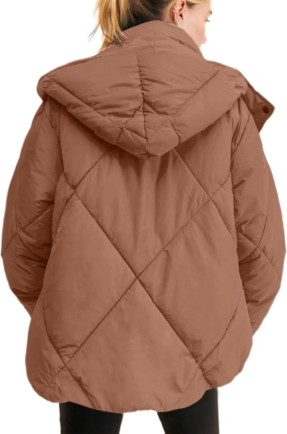Flygo Womens Hooded Oversized Puffer Jacket Zip up Quilted Down Long Sleeve Winter Warm Hoodies Coat