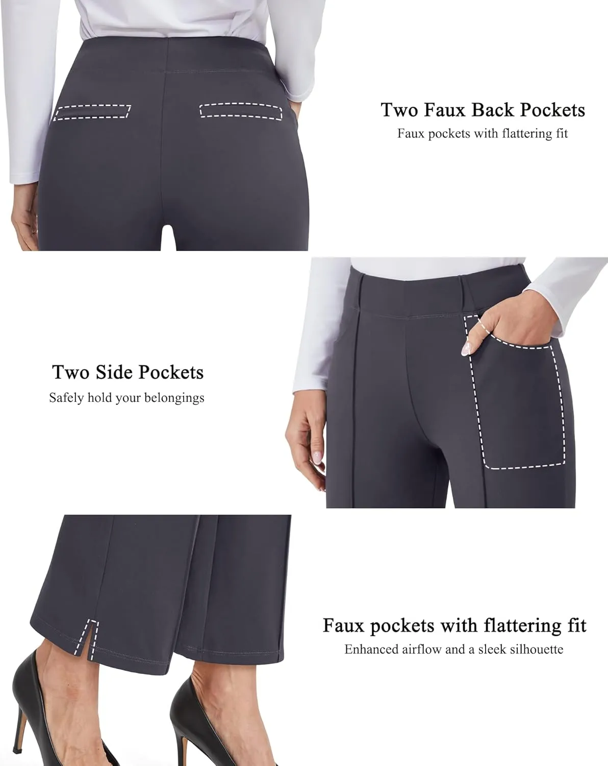 G4Free Yoga Dress Pants for Women Wide Leg Ankle Pants with Pockets Strechy Casual Loose Flare Work Pants 25"/27"/29"