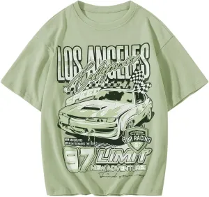 Girl's Car Letter Graphic Print Round Neck Short Sleeve Tee Summer Casual T Shirt Graphics Tee Shirt