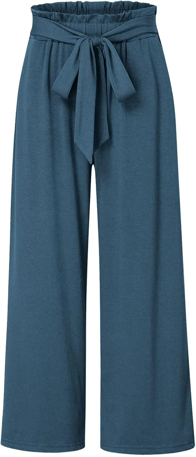 Girls Cotton Linen Palazzo Pants Wide Leg High Waist Smocked Flowy Trousers 2025 Kids Summer Beach Vacation Outfits