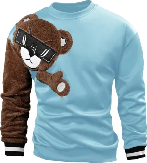 GORGLITTER Men's Bear Pattern Long Sleeve Sweatshirts Drop Shoulder Crewneck Pullover Tops