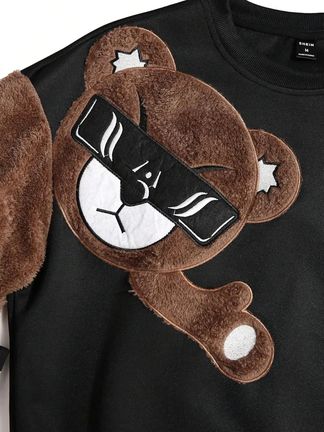 GORGLITTER Men's Bear Pattern Long Sleeve Sweatshirts Drop Shoulder Crewneck Pullover Tops