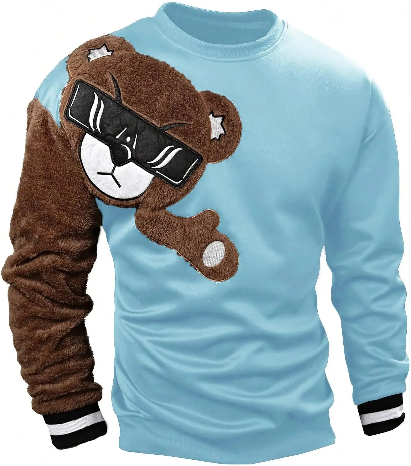 GORGLITTER Men's Bear Pattern Long Sleeve Sweatshirts Drop Shoulder Crewneck Pullover Tops