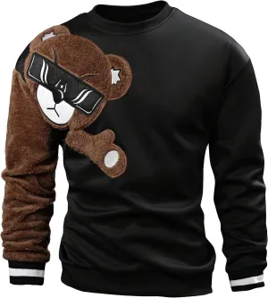 GORGLITTER Men's Bear Pattern Long Sleeve Sweatshirts Drop Shoulder Crewneck Pullover Tops