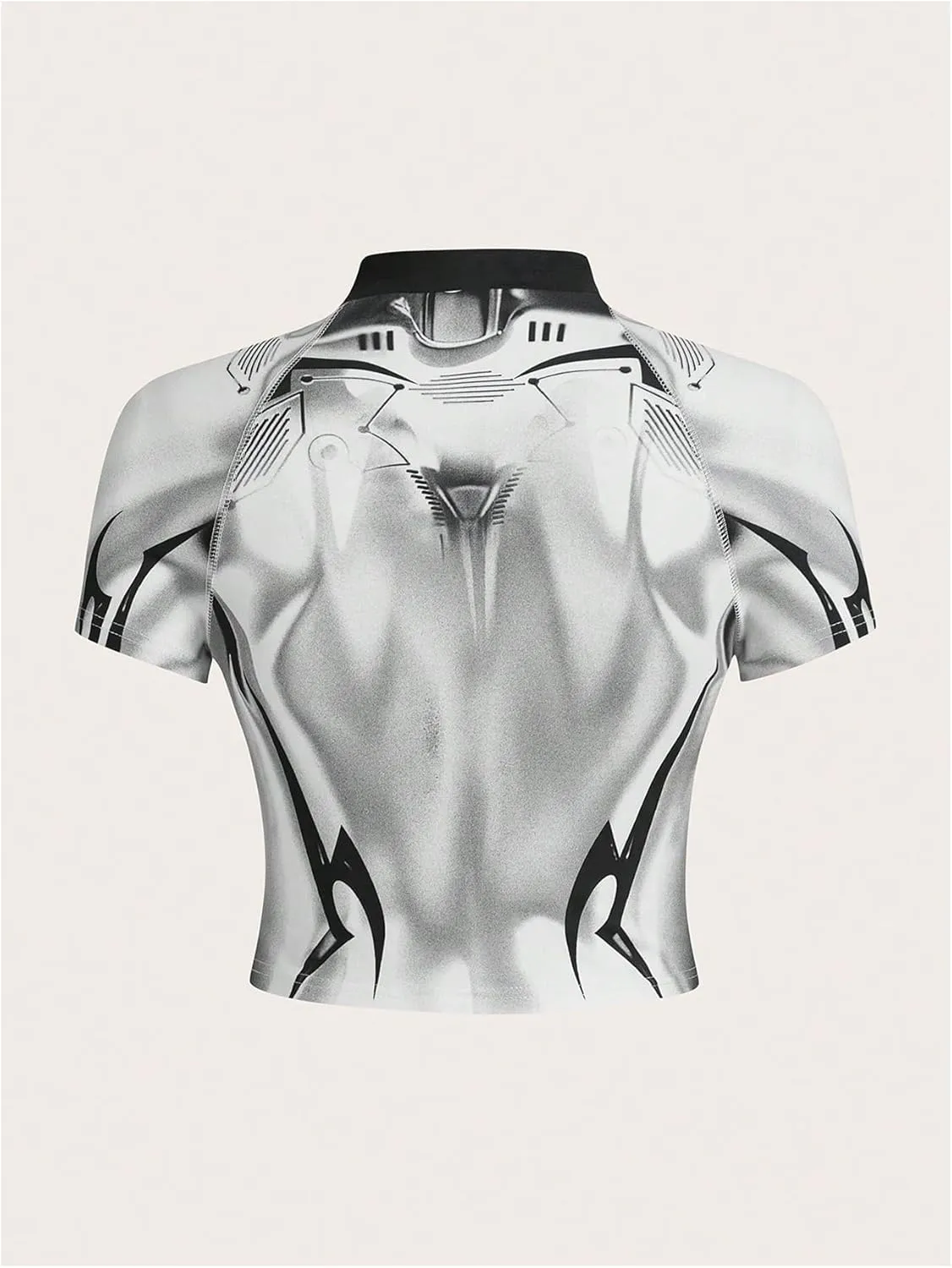 GORGLITTER Women's Body Graphic Print Crop Tops Y2K Short Sleeve Mock Neck Slim Fit Tee Tops