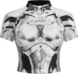 GORGLITTER Women's Body Graphic Print Crop Tops Y2K Short Sleeve Mock Neck Slim Fit Tee Tops