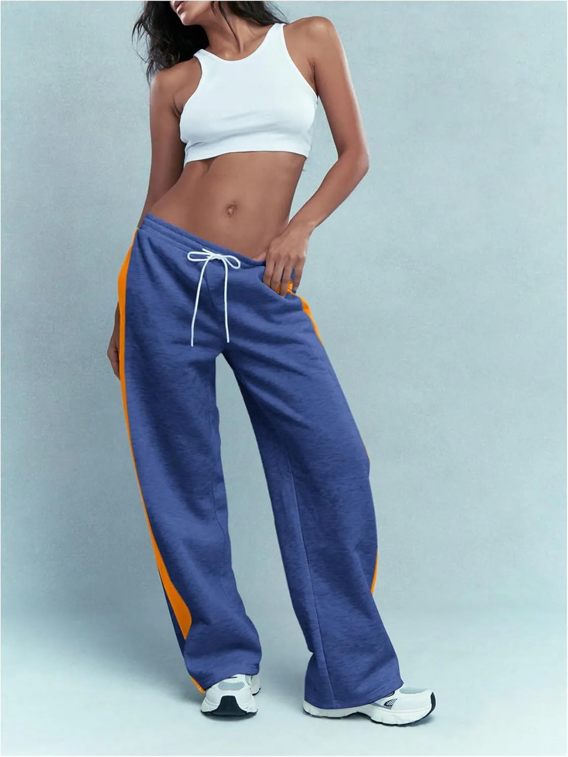 GORGLITTER Women's Low Rise Wide Leg Baggy Sweatpants Elastic Waist Straight Leg Loose Trousers Pants