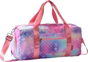 GUDFBALE Women's Weekender Carry On Workout Travel Bag Overnight Shoulder Bag Lightweight with Shoe Compartment and Wet Pocket, Fish Scale Pink-purple, Casual