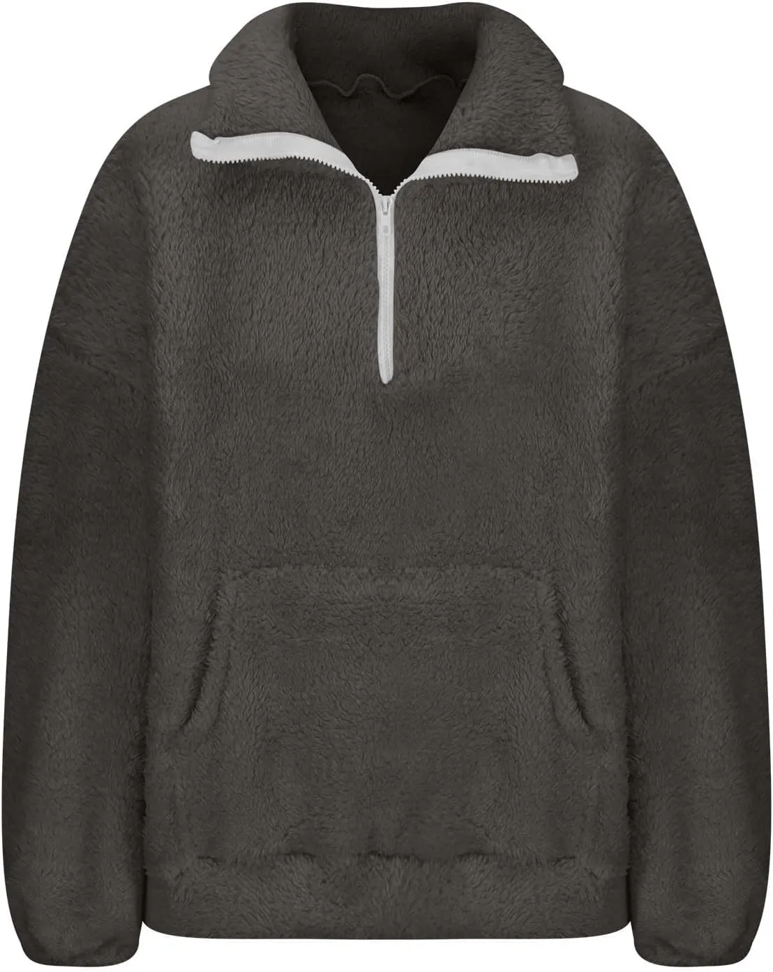 Gumipy Quarter Zip Pullover Women Stand Colar Thick Fleece Half Zip Pullover Trendy Drop Shoulder Cropped Sweater with Pocket