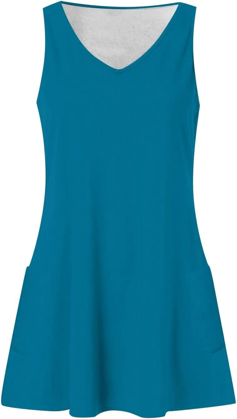 Hawaiian Sundress for Women 2025 Summer Beach Casual Swimsuit Cover up with Pockets Sleeveless V Neck Loose Tank Dress