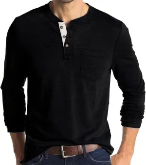 Henley Shirts for Men Casual Long/Short Sleeve Cotton T-Shirt Basic Button Tee Shirts with Pocket