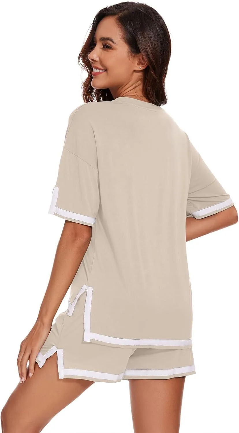 hibshaby Pajama Set for Women 2 Piece Lounge Set Tops and Shorts Soft Sleepwear