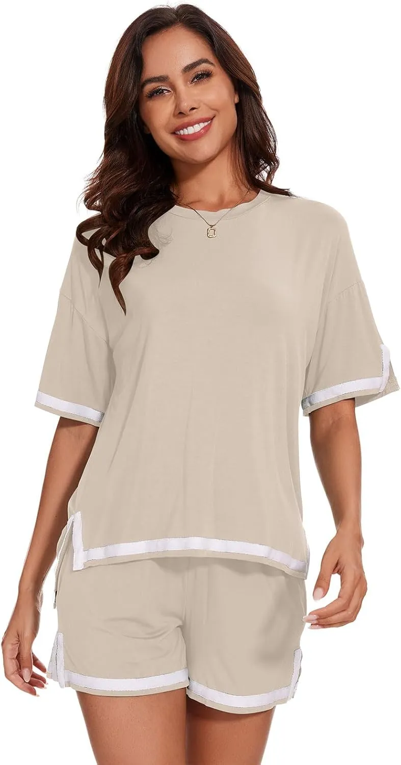hibshaby Pajama Set for Women 2 Piece Lounge Set Tops and Shorts Soft Sleepwear
