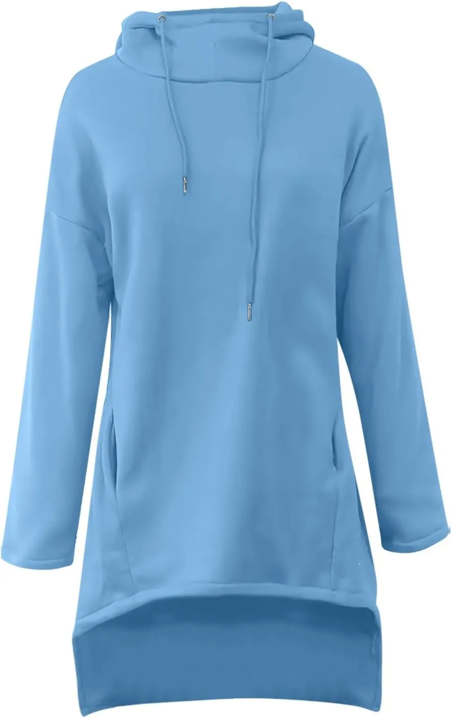 Hoodies For Women 2024 Fashion Oversized Sweatshirts Long Sleeve Solid Color Tunic Pullover Tops With Pockets
