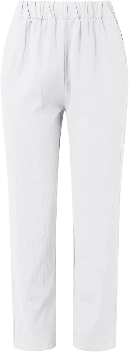 HXHYQKP Summer Pants for Women Casual Pants Stripe Print Side Button Trendy Pants Elastic Waist Straight Leg Trousers