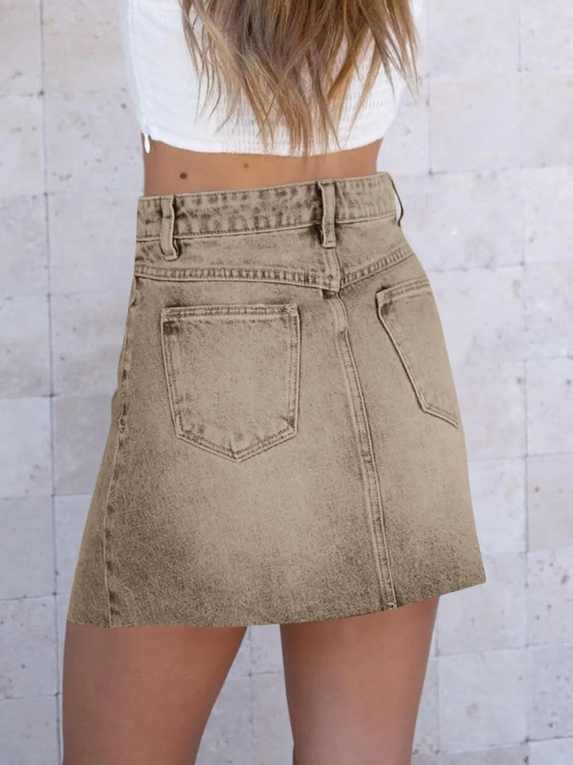 imesrun Womens Mini Denim Skirts Causal High Waisted Cute Asymmetrical Hem Summer Short Jean Skirts with Pockets