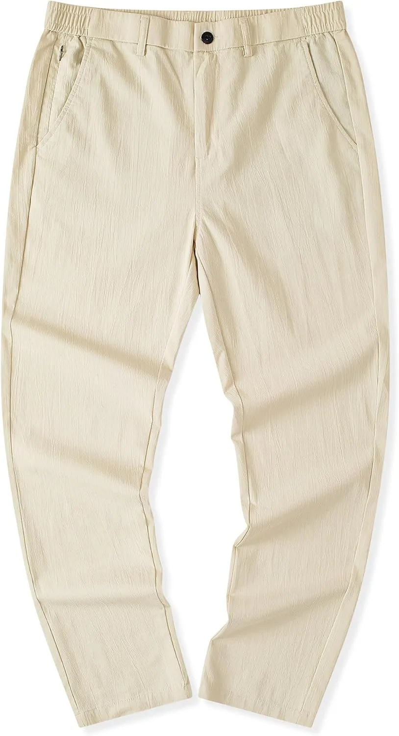 JMIERR Men's Casual Chino Pants Stretch Washed Crinkle 4 Way Textured Pants with Zipper Pockets and Elastic Waistband