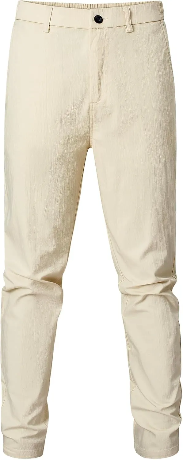 JMIERR Men's Casual Chino Pants Stretch Washed Crinkle 4 Way Textured Pants with Zipper Pockets and Elastic Waistband
