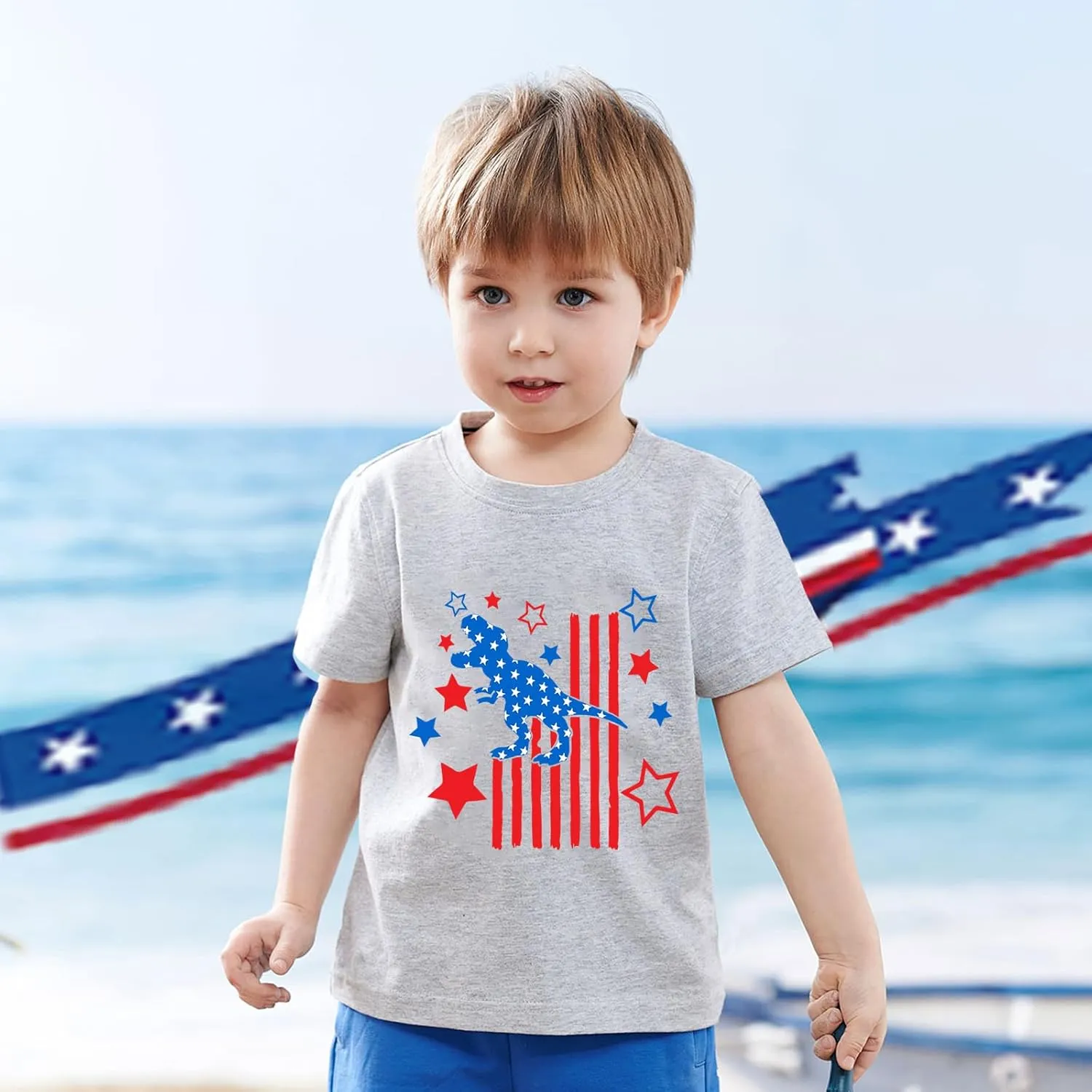 Kid 4th of July T-Shirts Boys Girls American Flag Shirt Patriotic Top Short Sleeve Tees 4-12 Years