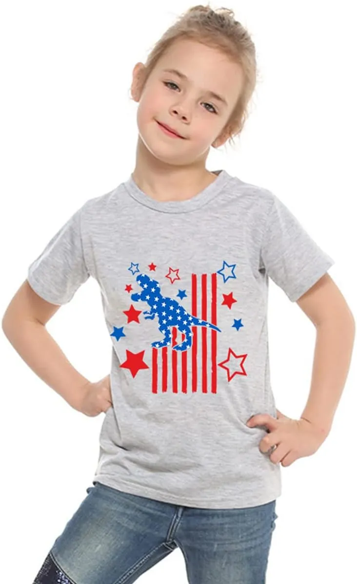 Kid 4th of July T-Shirts Boys Girls American Flag Shirt Patriotic Top Short Sleeve Tees 4-12 Years