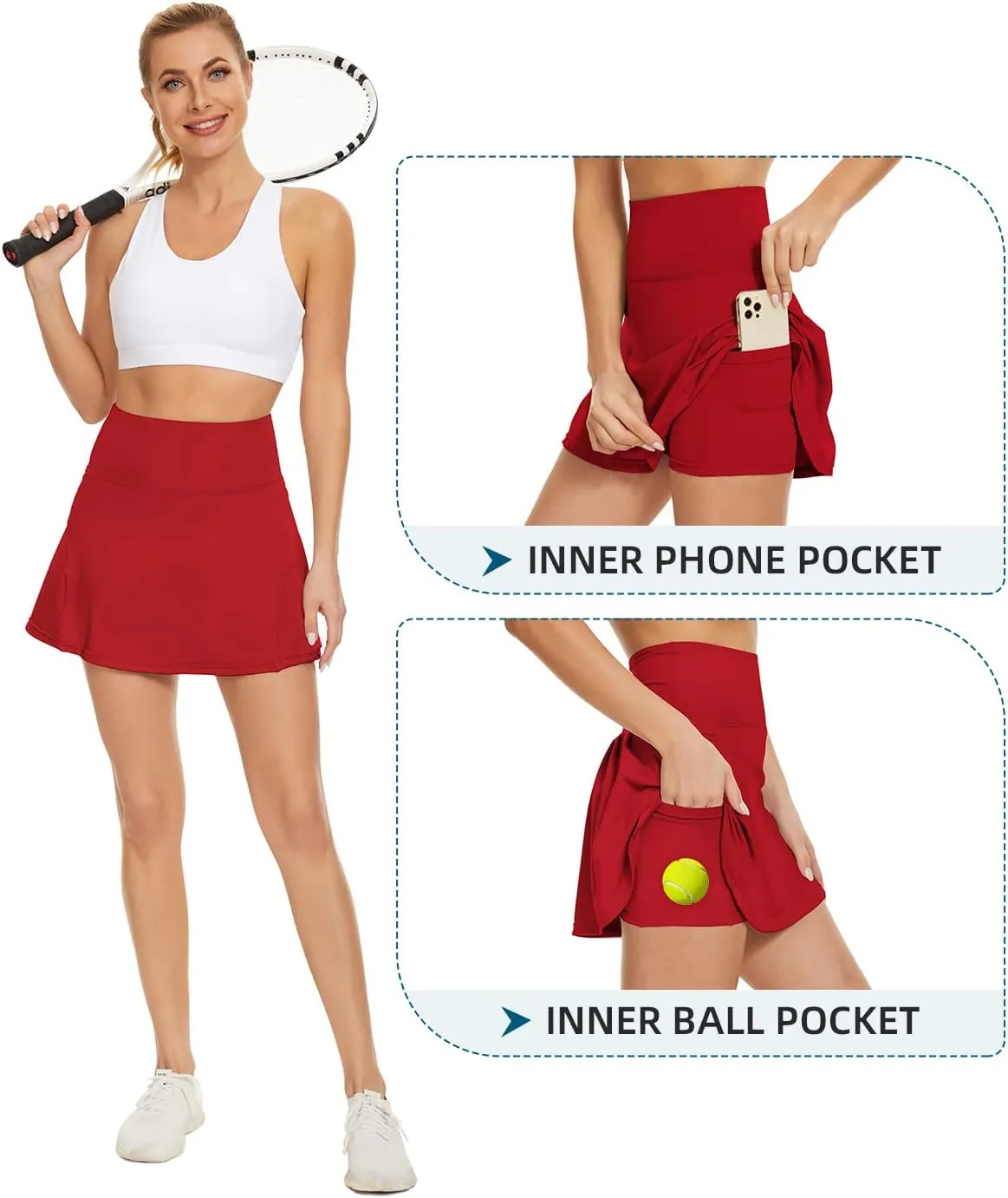 Komorebi Women's Tennis Skirt - High Waisted Pleated Golf Skorts with Pockets - Athletic Workout Skirt