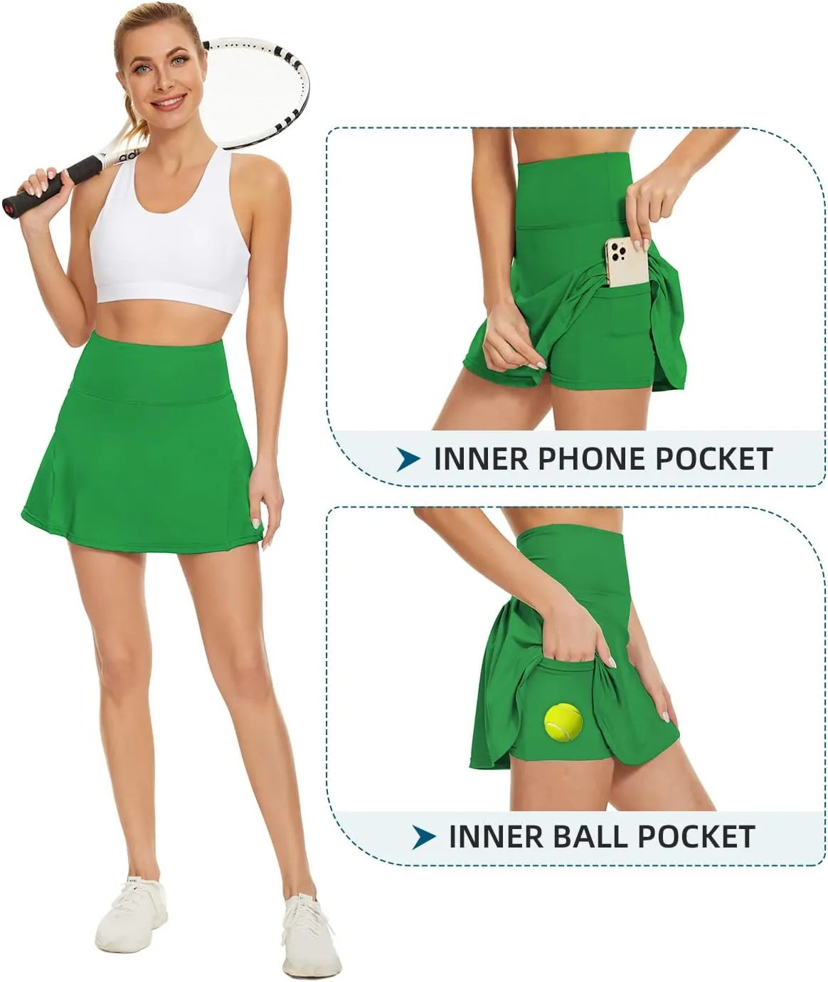 Komorebi Women's Tennis Skirt - High Waisted Pleated Golf Skorts with Pockets - Athletic Workout Skirt