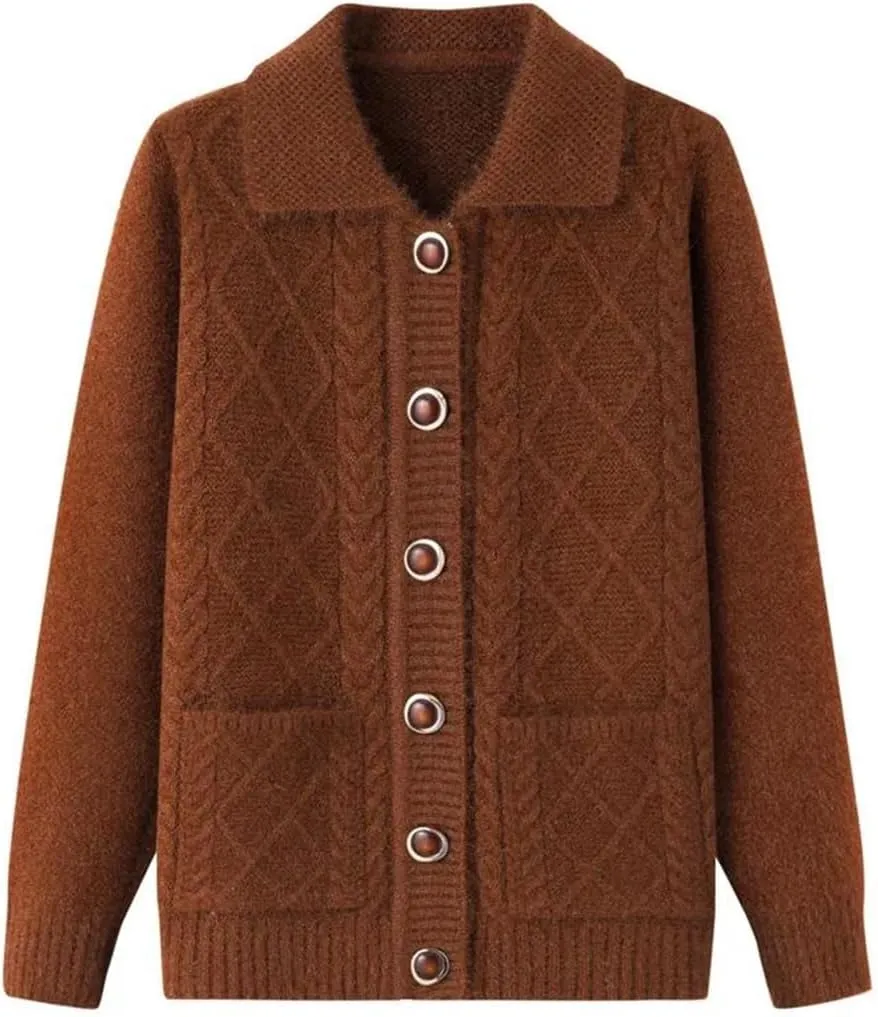 Korean Middle-Aged Elderly Mother Autumn Winter Coats Grandma's Thicken Knitted Sweaters Women Cardigan Tops