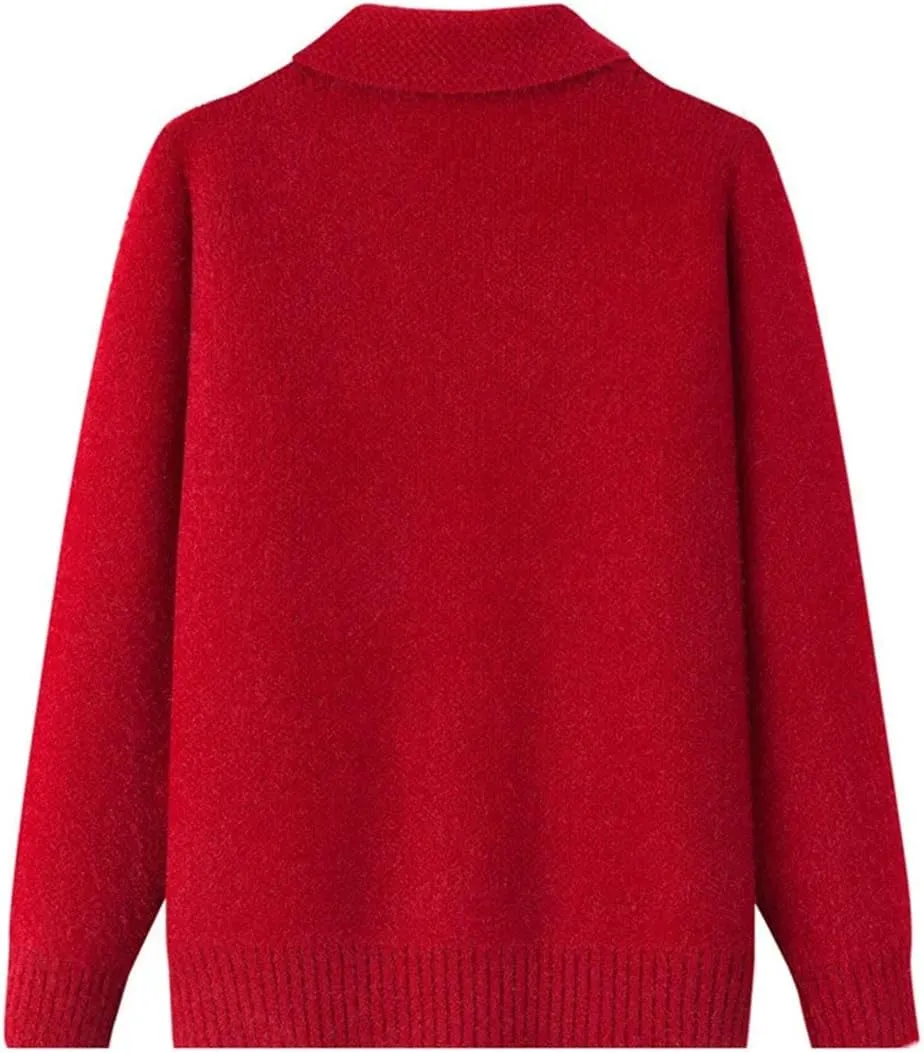 Korean Middle-Aged Elderly Mother Autumn Winter Coats Grandma's Thicken Knitted Sweaters Women Cardigan Tops