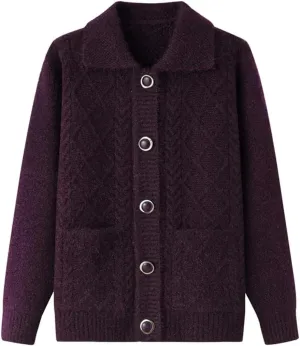 Korean Middle-Aged Elderly Mother Autumn Winter Coats Grandma's Thicken Knitted Sweaters Women Cardigan Tops